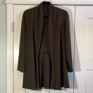 Deep Olive Open Cardigan in thick stretchy polyester. Size Med